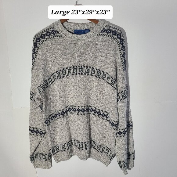 Vintage 80s/90s Towncraft Gray Geometric Large Men's Sweater Made in USA - Picture 1 of 6